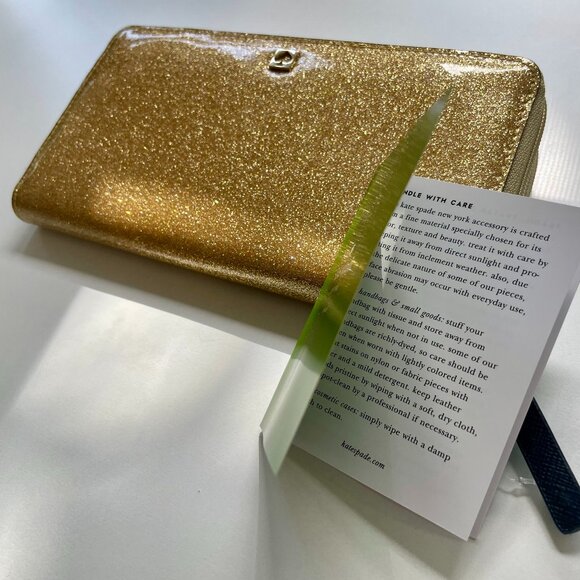 Kate Spade Mavis Street Neda Gold Sparkle Glitter Zip Around